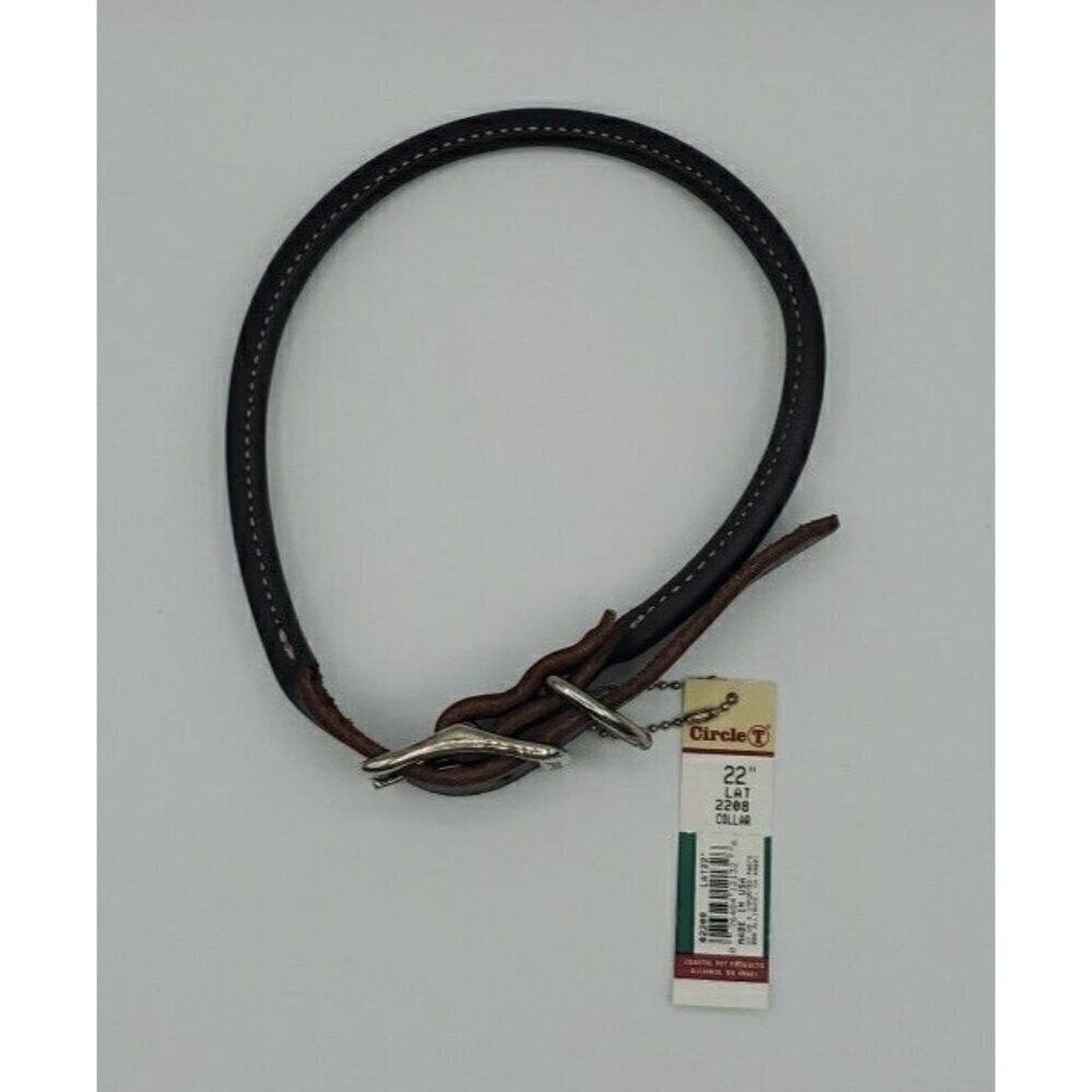 Circle T Pet Brown Leather Round Flat Rolled Dog Collar - 22 Inch NWT - Picture 2 of 7